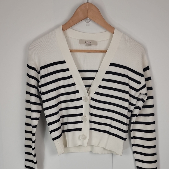 LOFT Sweaters - LOFT Women's Black and White Striped Cropped Cardigan